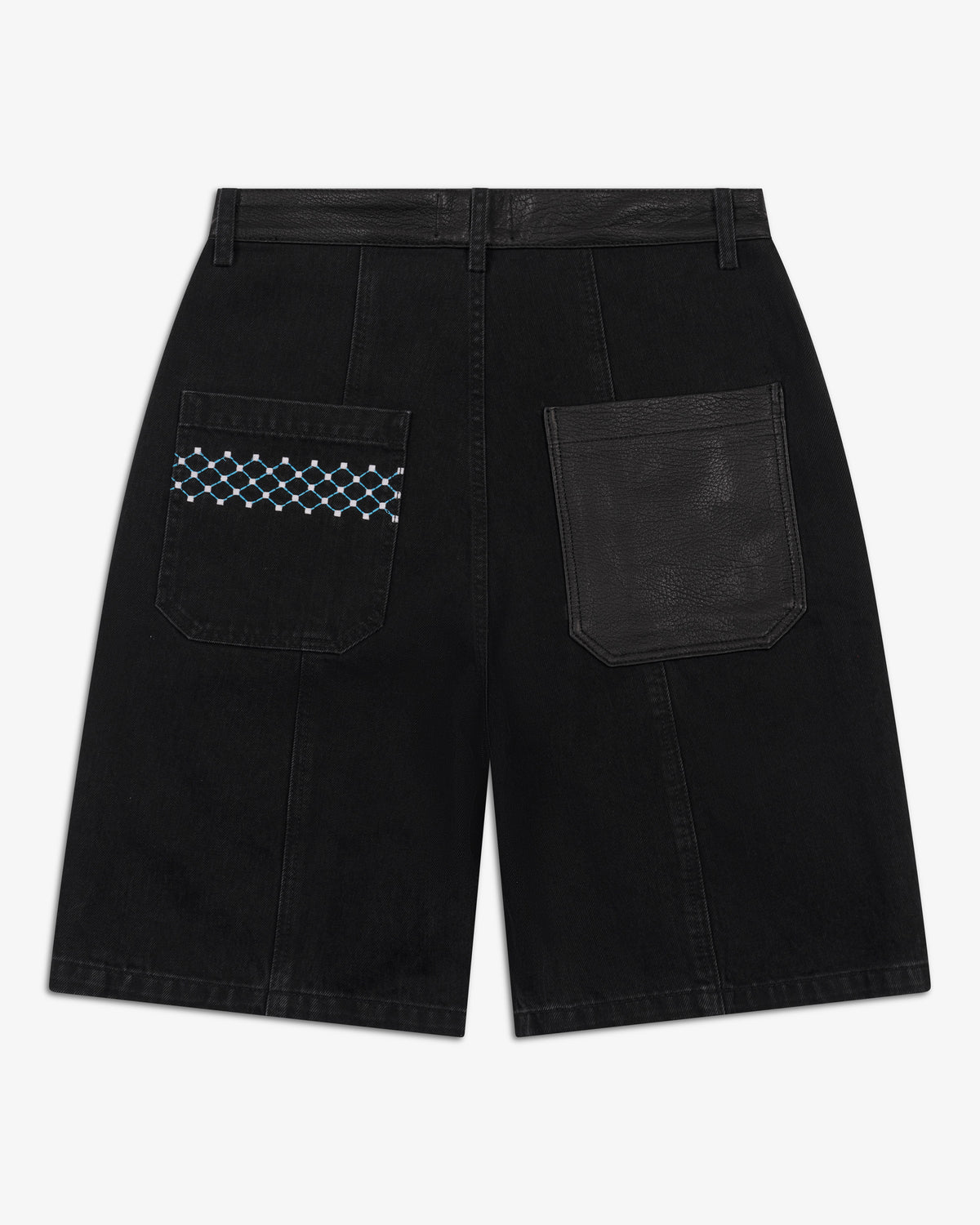 Riverslide Denim Work Short in black with leather panels – alternate view 2