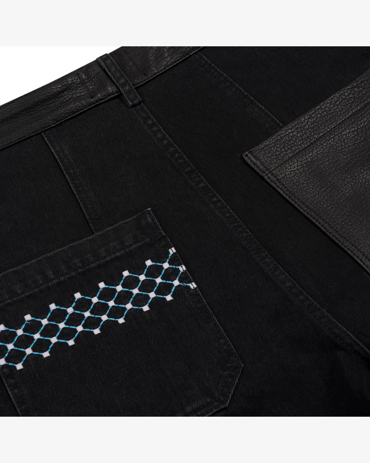 Riverslide Denim Work Short in black with leather panels – alternate view 3